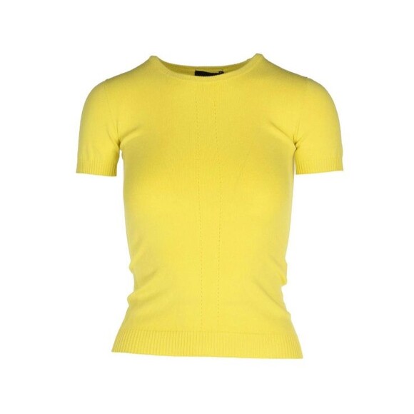 Atos Lombardini Womens Yellow Knit Short Sleeves Crew Neck Soft Sweater Sz 10/46 - Picture 1 of 14